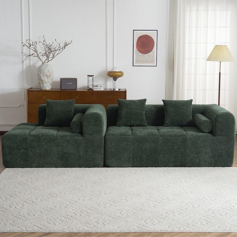 101.2" Chenille Sectional Sofa Full Compressed Sofa Modular Sofa Couch with 2 Side Pockets, Free Combined Sofa