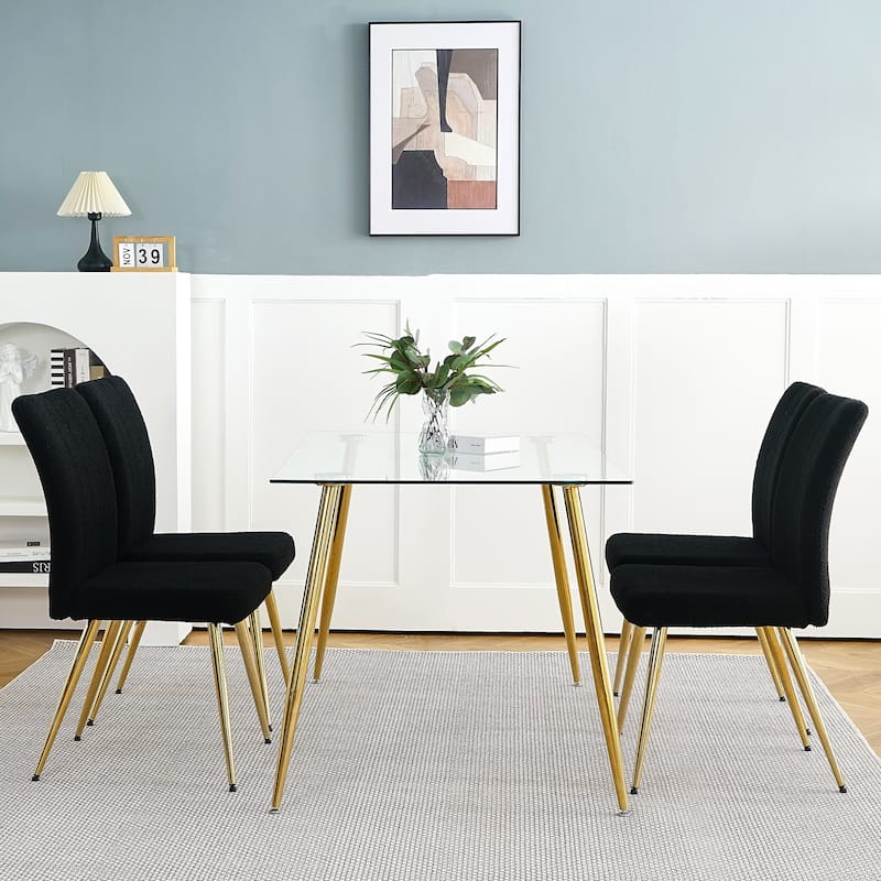 Black Teddy Wool Dining Chairs Set of 4, Upholstered Fabric Side Chair