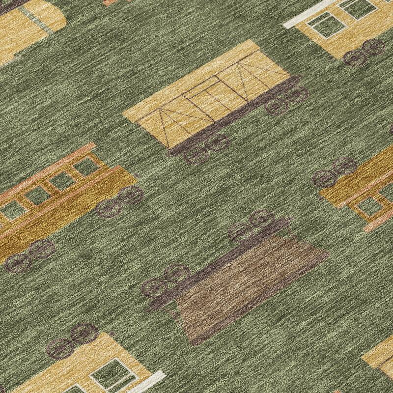 Machine Washable Indoor/ Outdoor Modern Train Chantille Rug