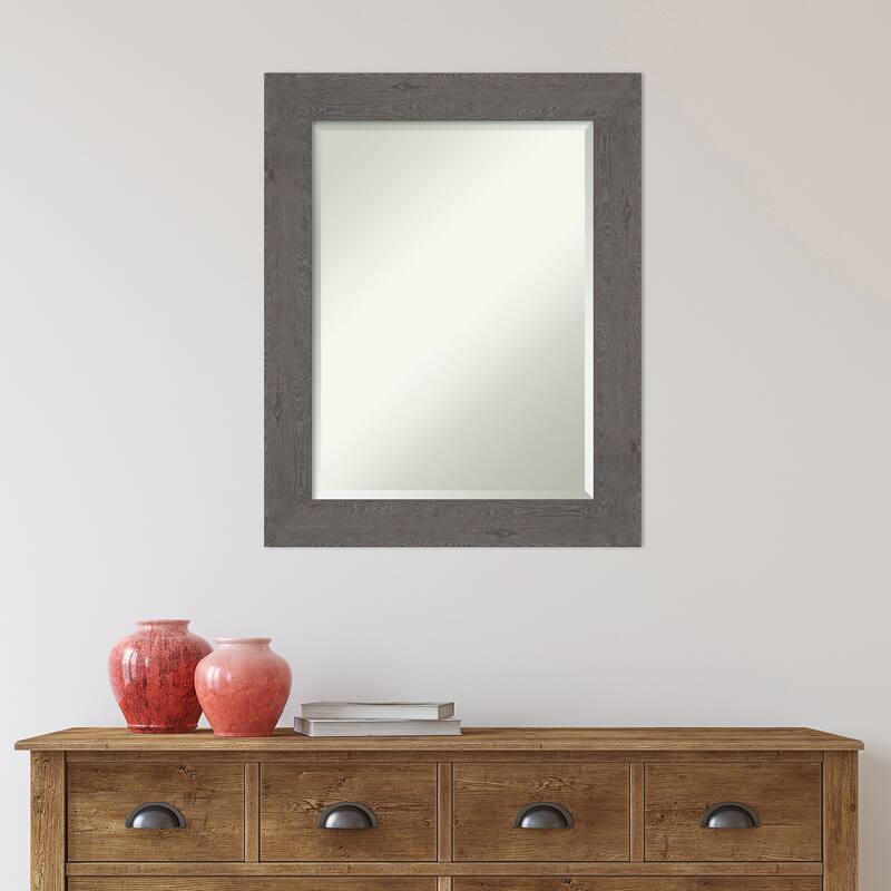 Beveled Wall Mirror - Rustic Plank Espresso Frame