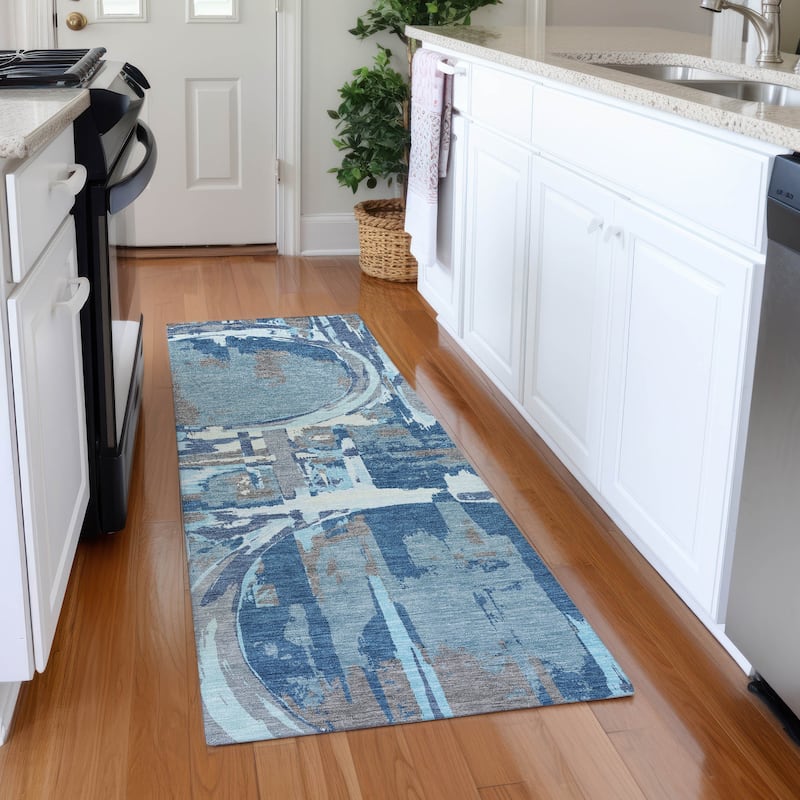 Premium Washable Super Soft Contemporary Casual Mayfield Rug - Blue - 2'3" x 7'6"
