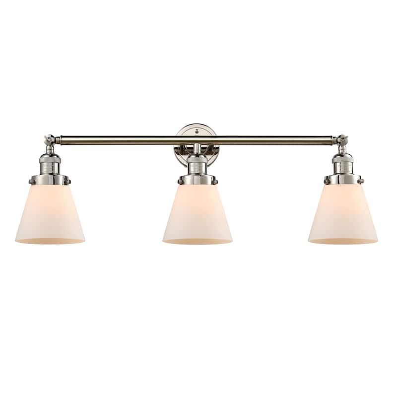 Innovations Lighting Small Cone 3 Light 30" Wide Bathroom Vanity Light - Polished Nickel / Matte White