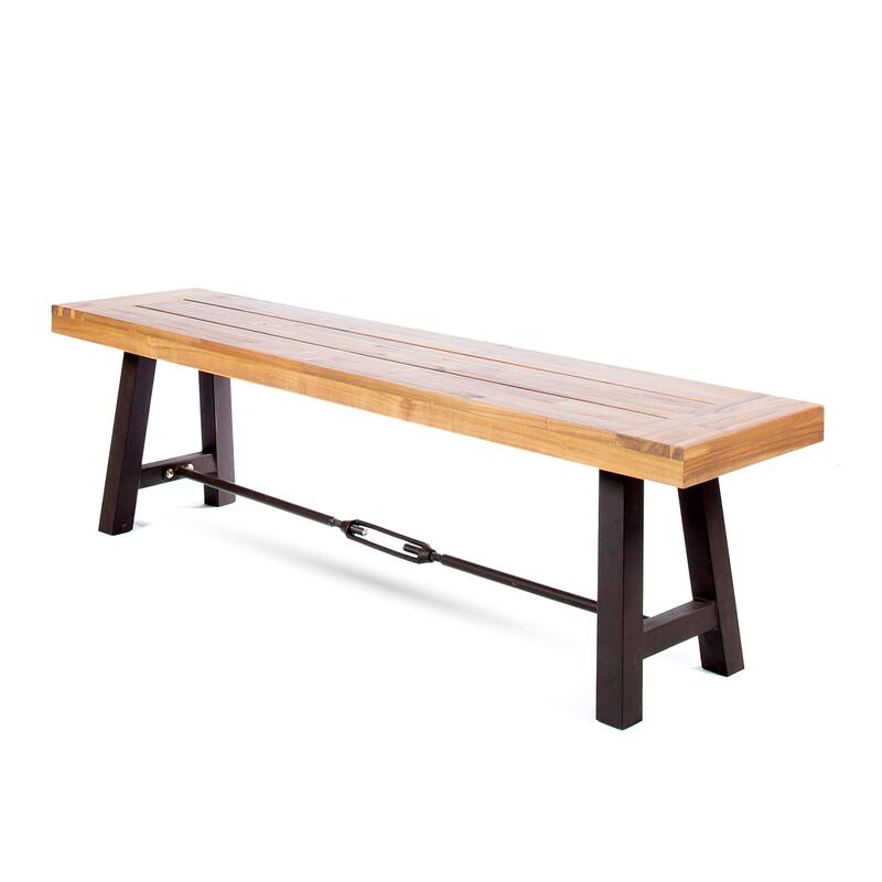 Outdoor Acacia Wood Bench with Metal Accents