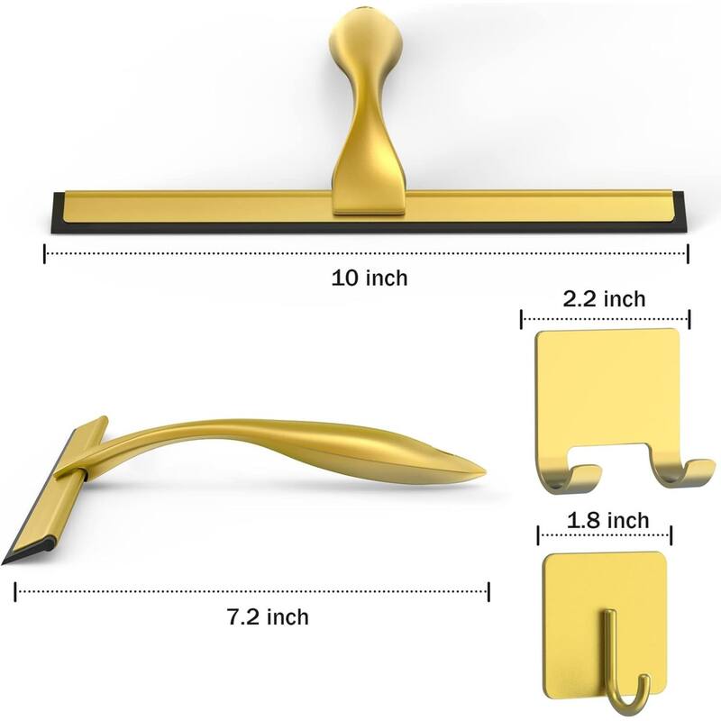 Multi-function Stainless Steel Shower Squeegee with 2 Adhesive Hooks, 10 Inch