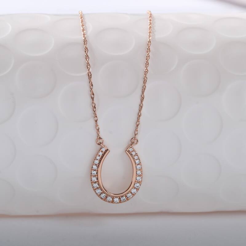 10K Gold 1/6ct TDW Diamond Horseshoe Pendant Necklace for Women - Rose