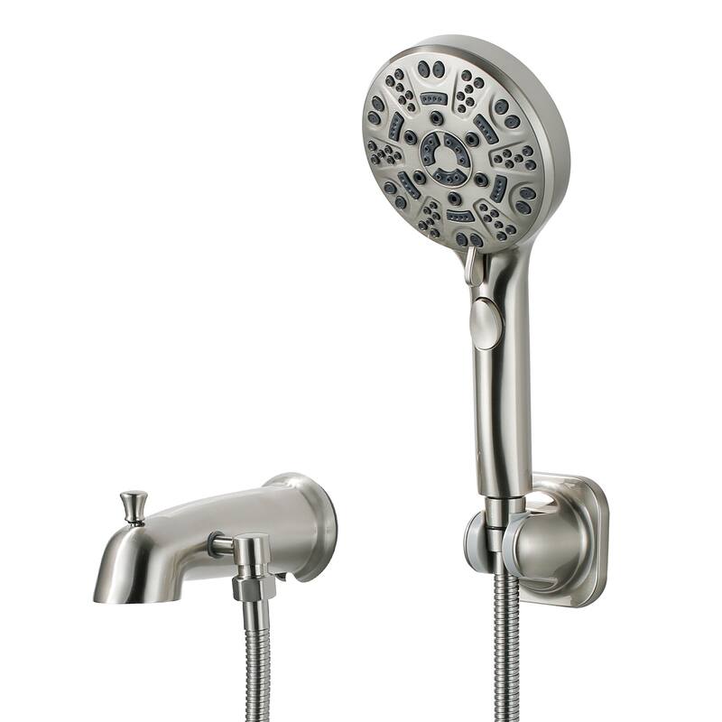 WOWOW Integrated Diverter Bathtub Spout with Handshower - Brushed Nickel