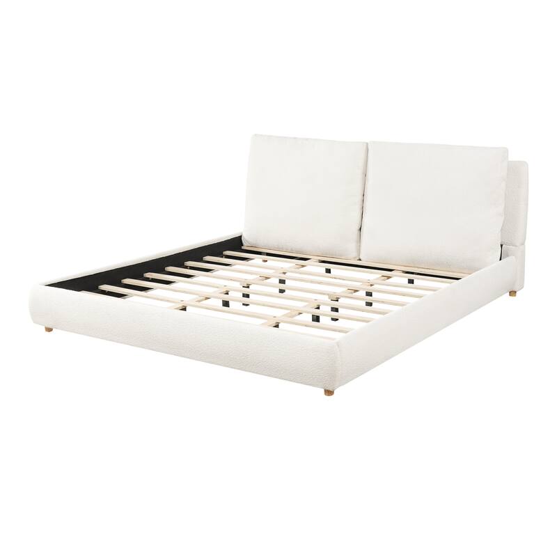 Christopher Knight Home - Charlotte Upholstered Boucle Platform Bed with Removable Pillow Headboard