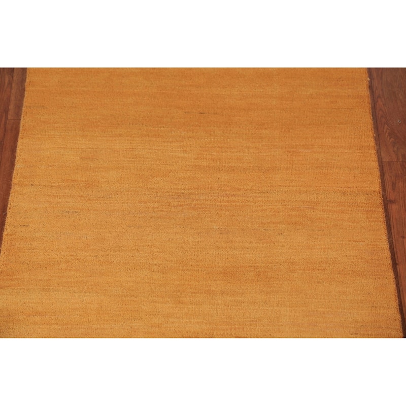 Modern Gold Gabbeh Oriental Rug Handmade Wool Carpet - 2'9" x 4'0"