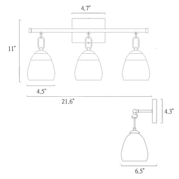 dimension image slide 1 of 2, Blobfish Modern Gold 3-Light Bathroom Vanity Lights Glass Wall Sconces - L 21.6" x W 6.5" x H 11"