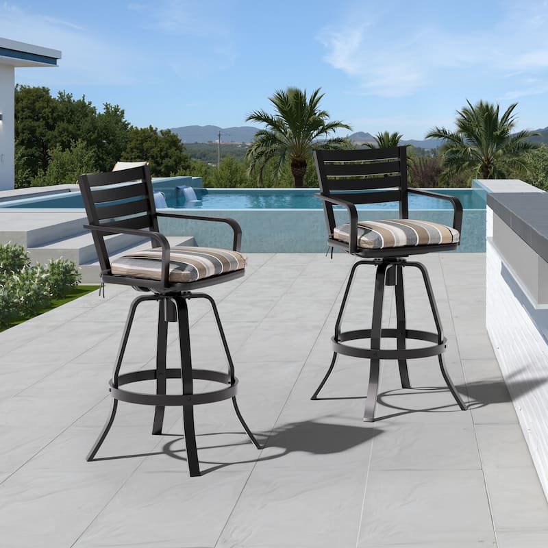 Pellebant Outdoor Patio Swivel Aluminum Bar Stools with Sunbrella Cushion - 18.51 in L x 18.51 in W x 45.28 in H