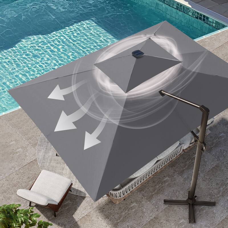VredHom 9 x 11ft Outdoor Rectangular Dual Top Cantilever Patio Umbrella LED Light with Wheel Base