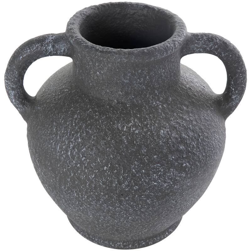 Black Ceramic Whitewashed Textured Amphora Vase with 2 Handles
