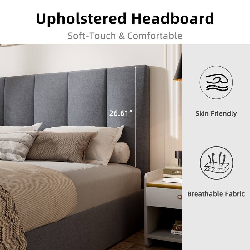Modern Upholstered Lift-Up Storage Platform Bed with Headboard