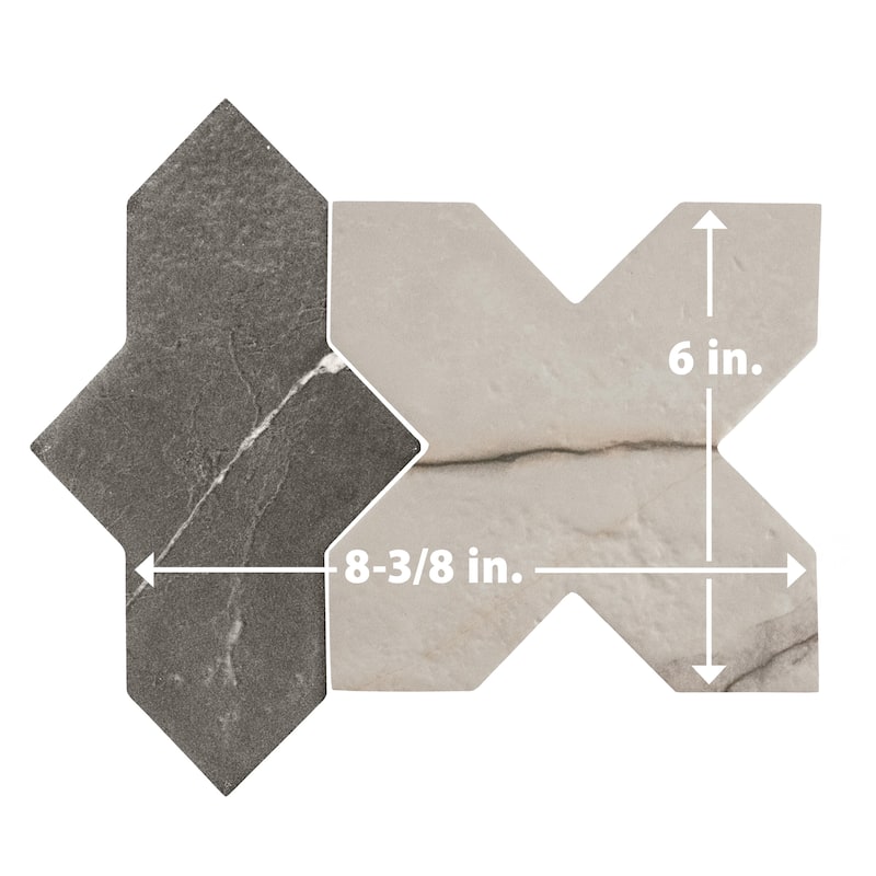 Merola Tile Istanbul Squire Shield Night with Day Cross 6" x 8-3/8" Porcelain Floor and Wall Tile - Case (48 Tiles)