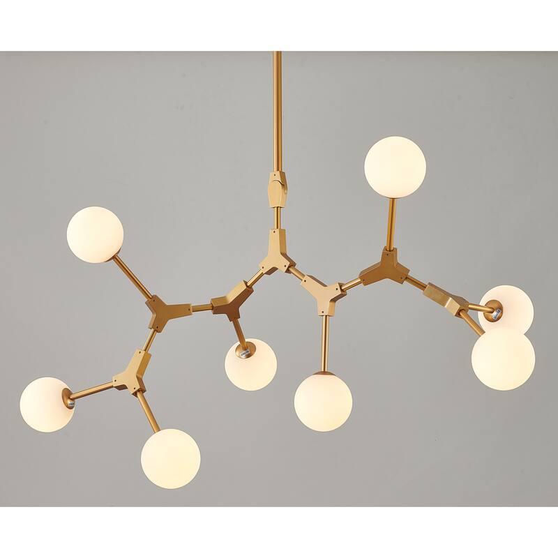 8-Light Gold Chandelier With Milk White Glass Shades