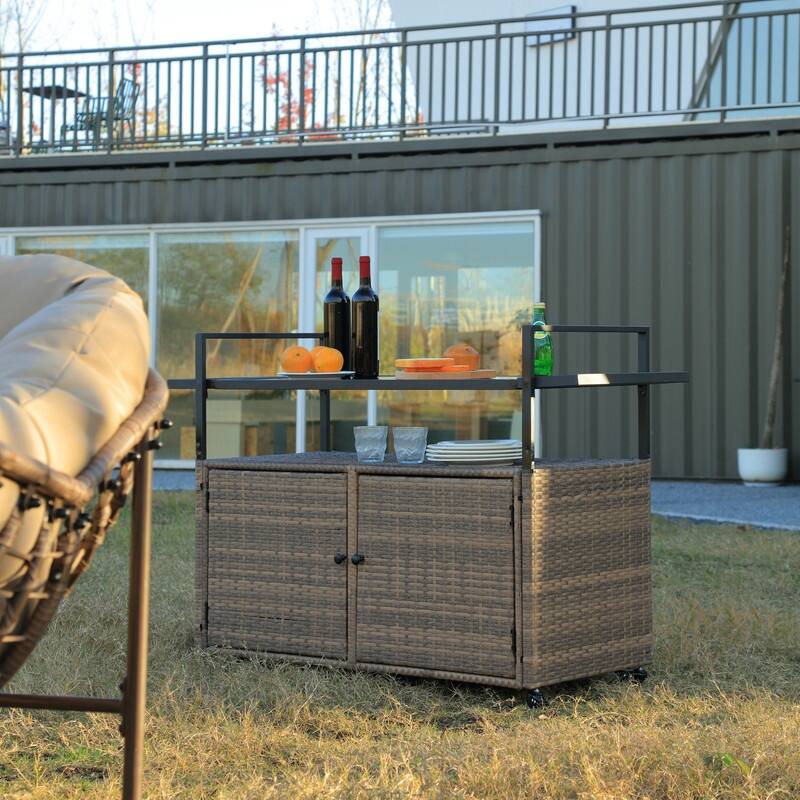 Patio Wine Serving Cart w/Wheels for Porch Backyard
