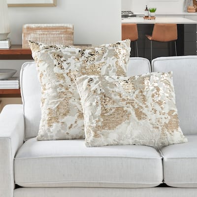 Mina Victory Mermaid Glam Sequin Faux-Fur Throw Pillow