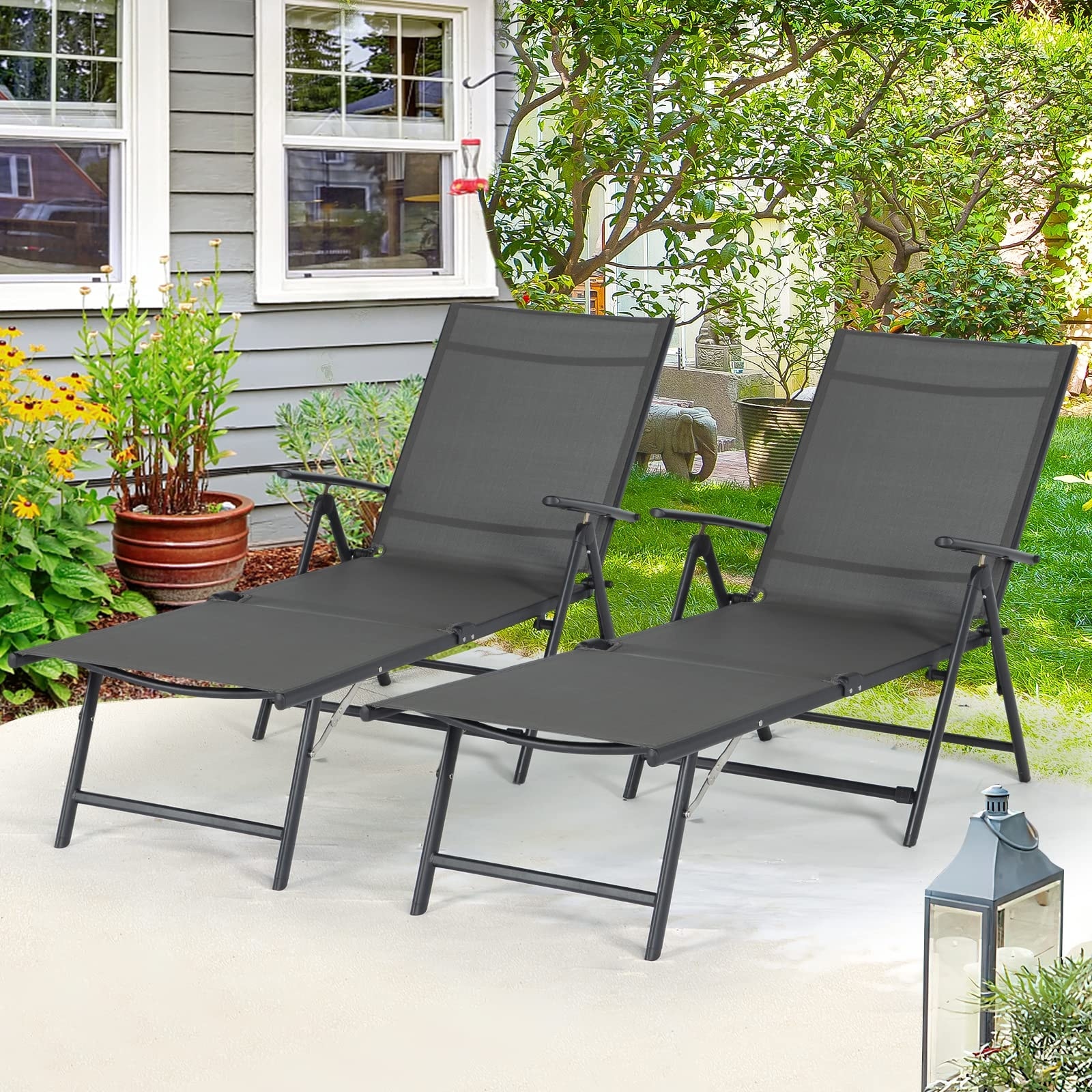 AECOJOY Outdoor Lounge Chair Adjustable Reclining Folding(Set of