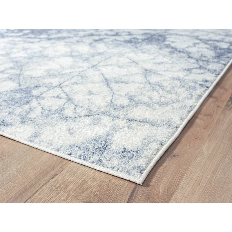 Abani Cruz Contemporary Leaf Print Blue Indoor Area Rug
