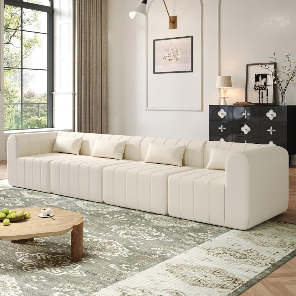 145.5" 4 Pieces Modular Full-Compressed Polyester Upholstered Sectional Sofa