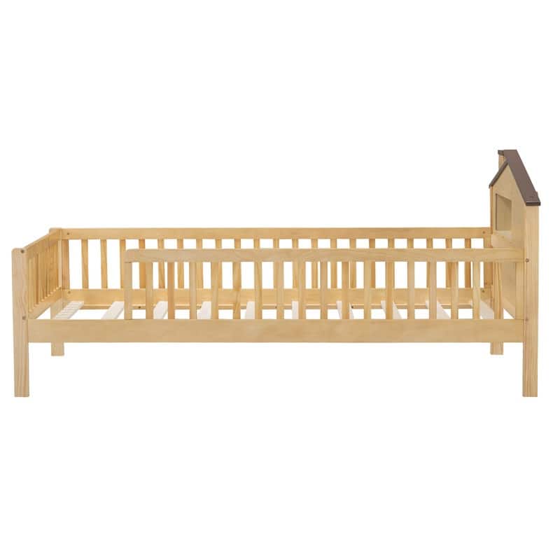 Wood Platform Bed featuring a House-shaped Headboard, Integrated LED Lighting, and Built-in Storage‌