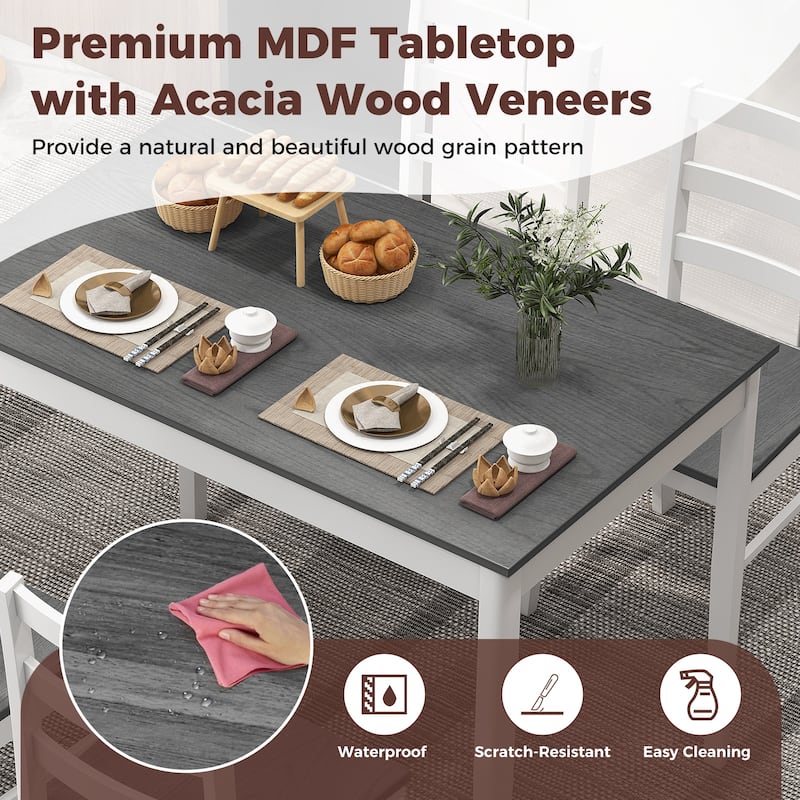 5-Piece Wooden Dining Set with Rubber Wood Table and 4 Chairs Comfortable Seating for Small Spaces