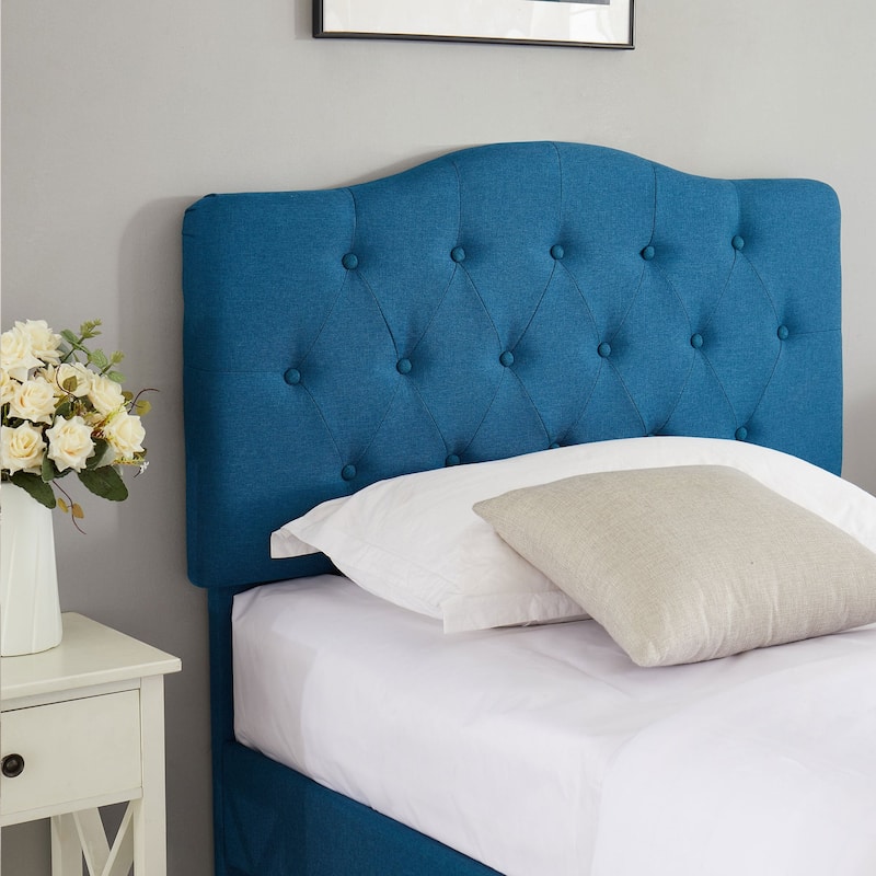 VECELO Modern Upholstered Kids Bed with Height Adjustable Tufted Headboard,Twin Size Bed Set of 2