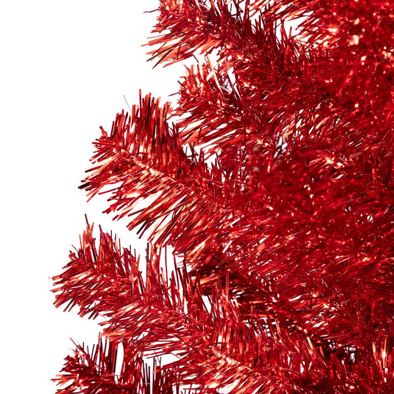 Artificial Tinsel Christmas Tree - 7' - Red - Unlit - 7 Foot