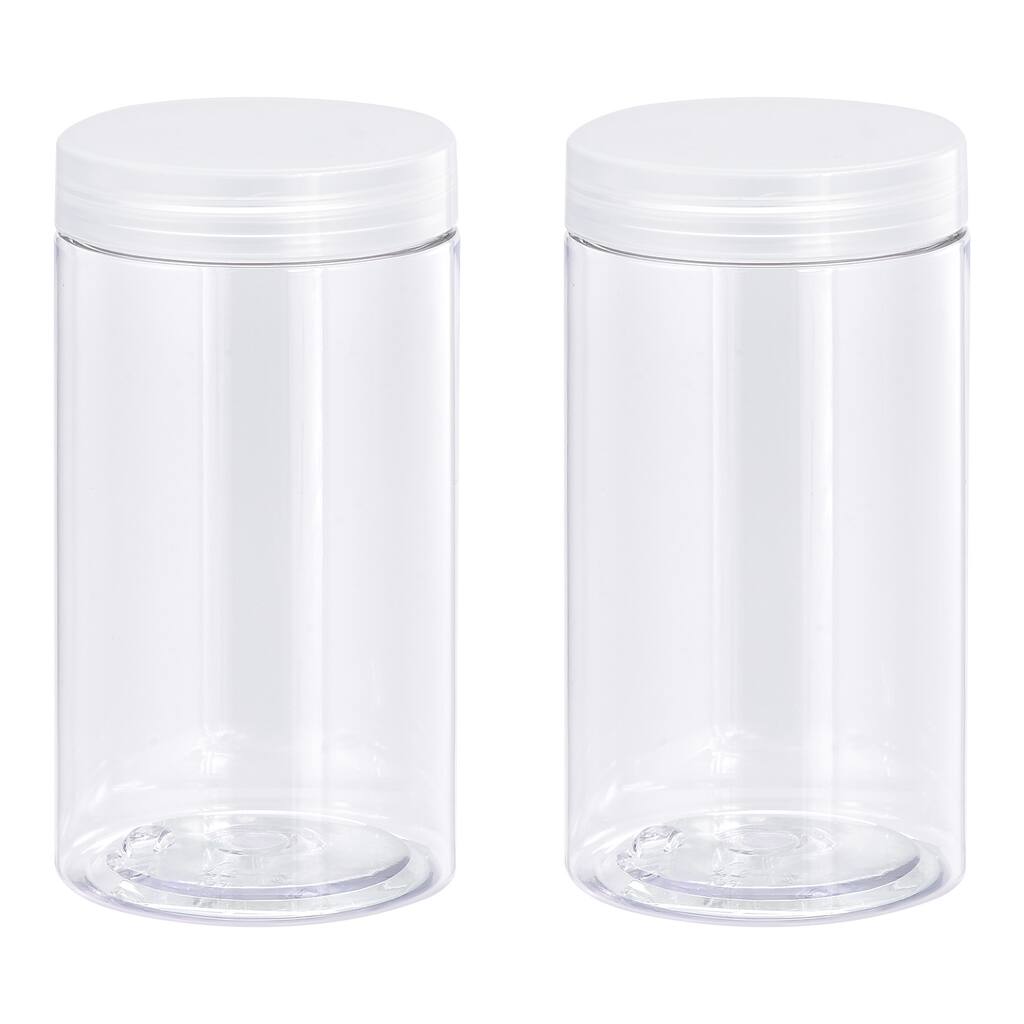 Round Plastic Jars with Transparent Screw Top Lid, 2Pcs