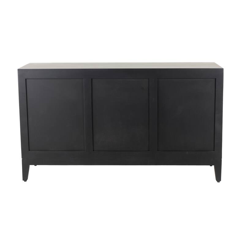 Brown or Black Mango Wood 3 Door and 3 Shelf Abstract Media Credenza Sideboard with White Front and Striped Pattern