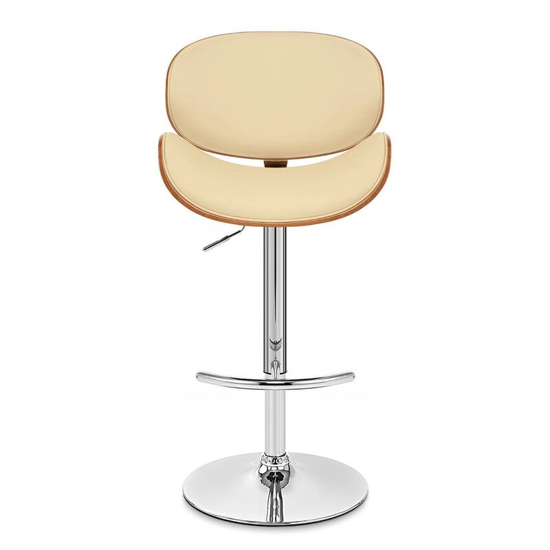 HomeRoots Cream and Silver Faux Leather and Solid Wood Low Back Adjustable Height Swivel Bar Chair - 21