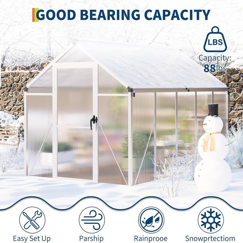 6x10 Ft. Easy To Assemble Walk-In Aluminum Greenhouse In Silver. (Upgraded Handle Version) - 6 x 10FT