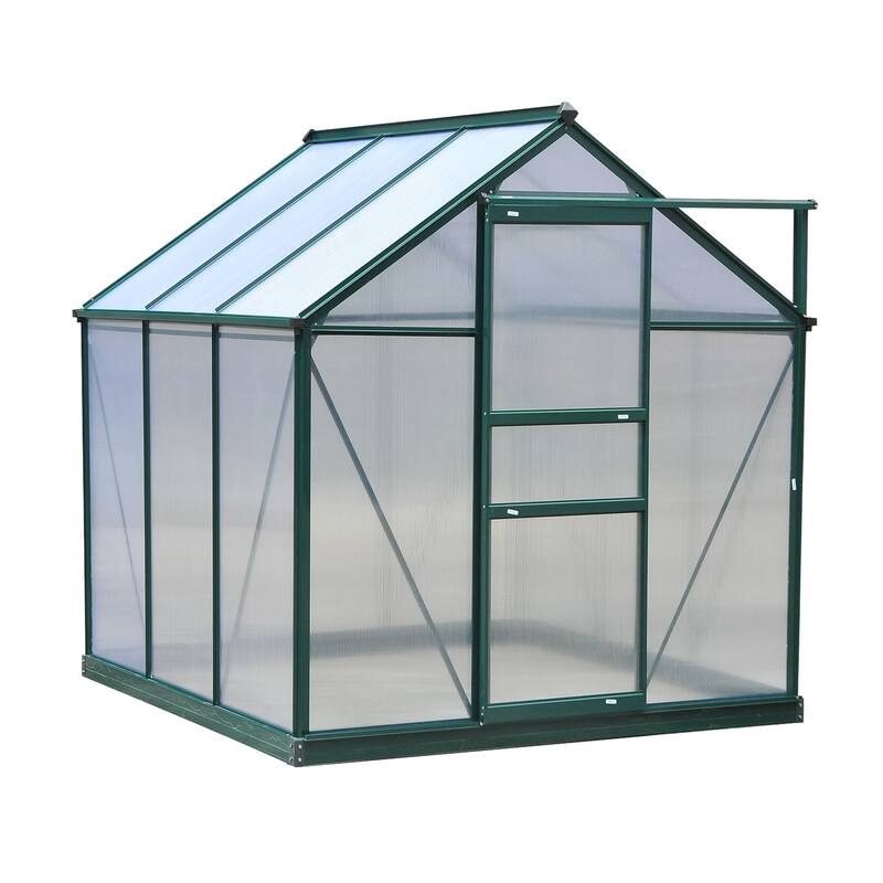 GDFStudio - 6'x4' Outdoor Wooden Greenhouse with Polycarbonate Panels, Rain Gutter & Roof Vent - Green+Dark Green