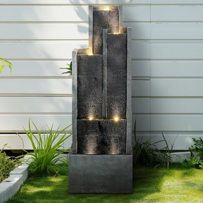 50.7in H Modern Cascading Indoor Outdoor Fountain w LEDs Fountain for Garden