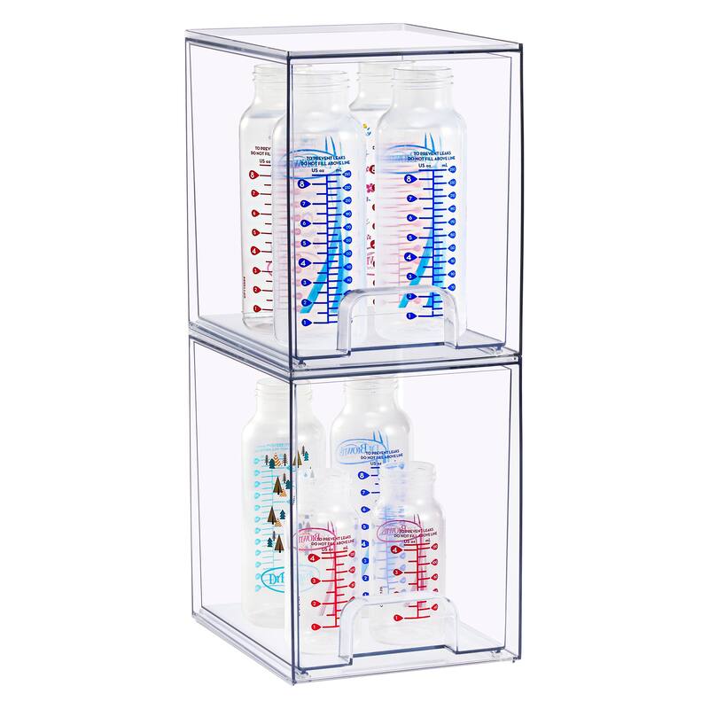 Sorbus Wide Stackable Acrylic Storage Drawers, Clear Plastic Organizer Bins for Baby Bottles, Bathroom, & Kitchen Organization - Tall 2 Pack