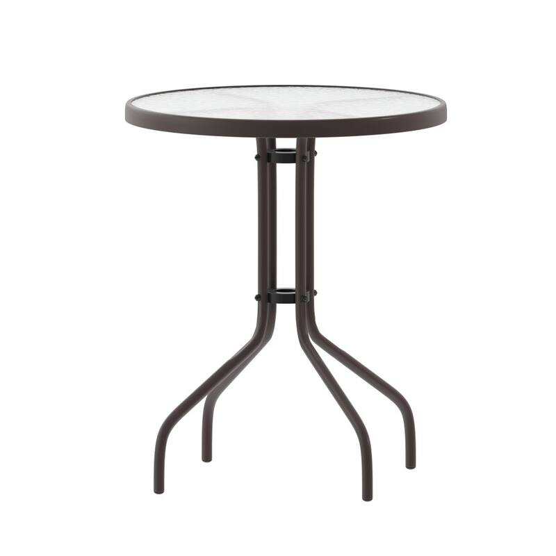 23.75" Round Tempered Glass Metal Table with Smooth Ripple Design Top