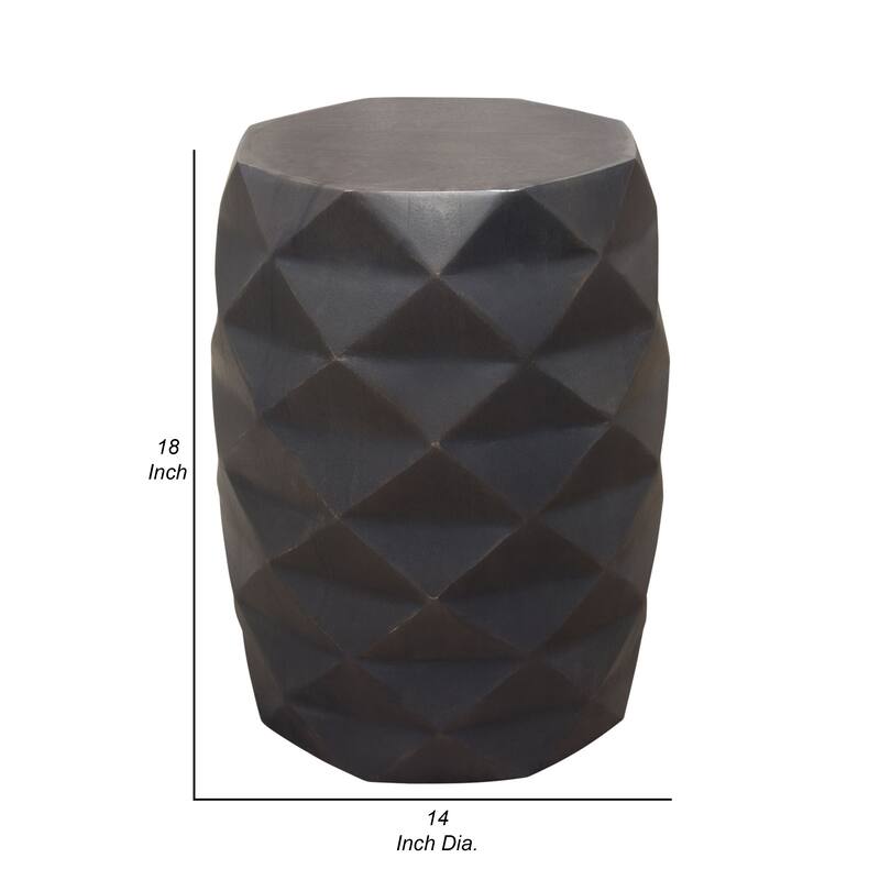 Fery Side End Table, 14 Inch, Smoke Gray Mango Wood w Geometric Motifs