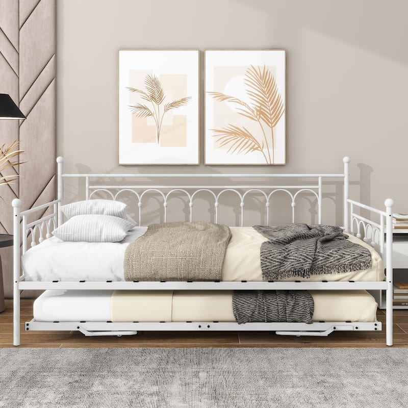 Metal Twin DayBed with Trundle Bed Twin for Adults,Space-Saving Bed