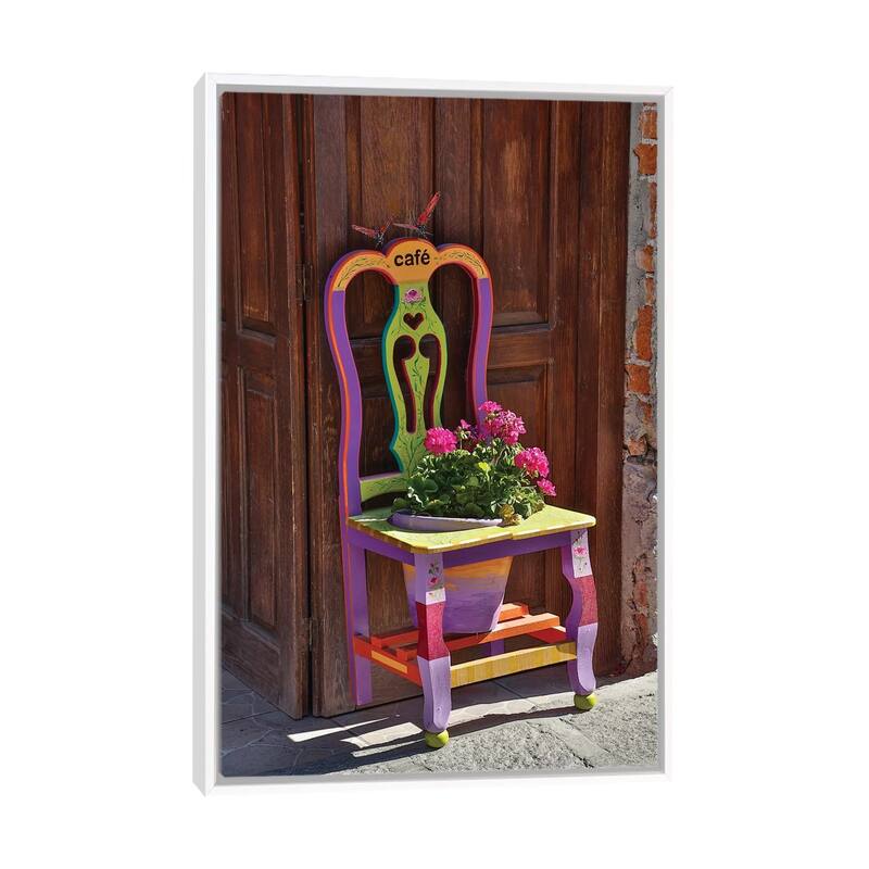 iCanvas "San Miguel De Allende, Mexico. Colorful painted chair planter" by Darrell Gulin Framed Canvas Print - White - 40x26