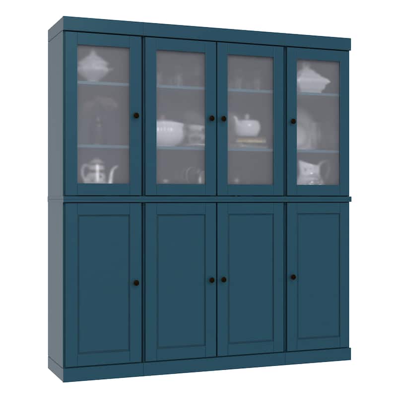 100% Solid Wood 65" Pantry China Cabinet with Solid, Frosted Glass Doors and Adjustable Shelves