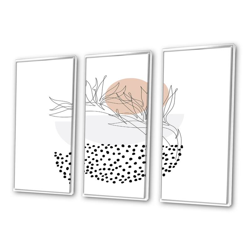 Designart "Abstract One Line Art Tropical Plants I" Tropical Framed Wall Decor Set of 3 4