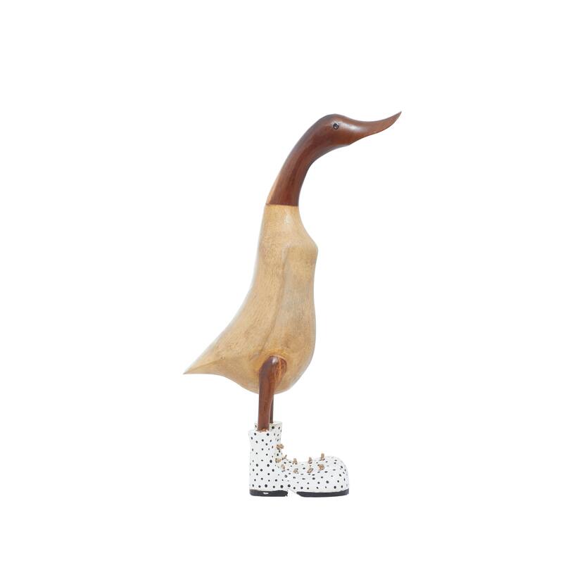 Brown Bamboo Wood Duck Decorative Sculpture (Set of 2)