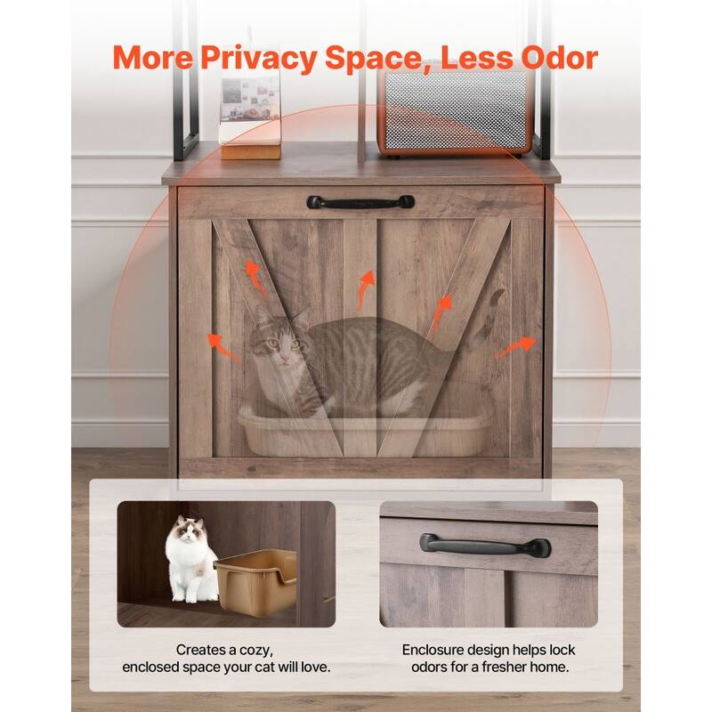 Modern Cat Litter Box Furniture Enclosure Cabinet with Metal Rack and Hidden Odor Control Storage - 23.62” x 19.69” x 50.08”