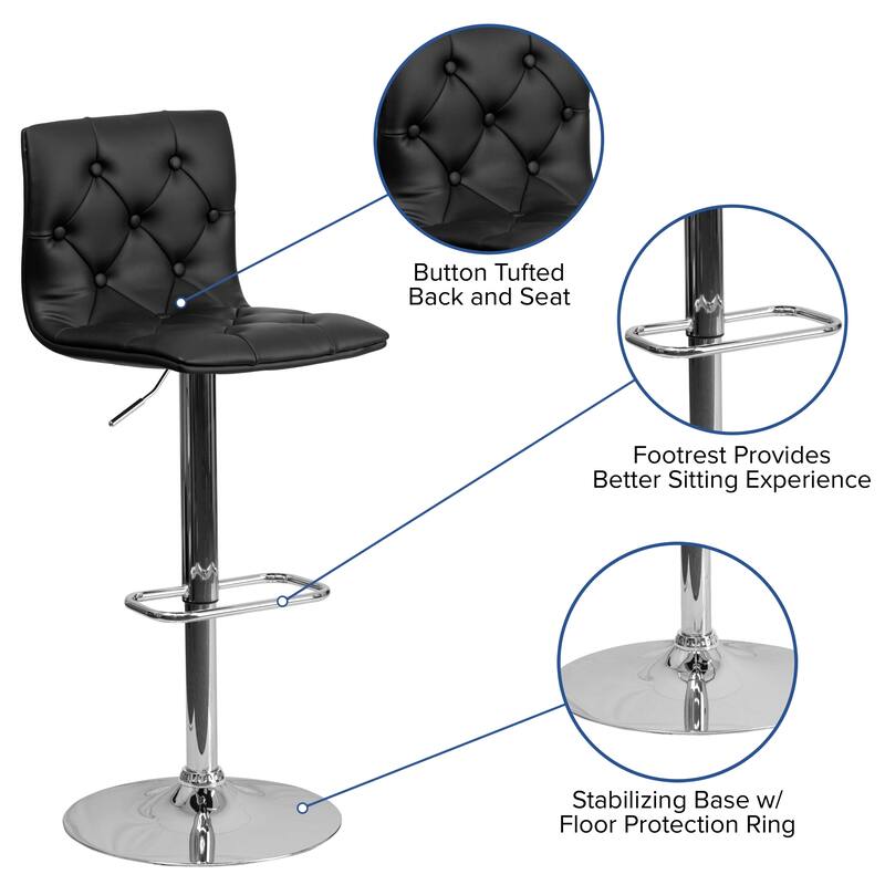 Contemporary Button Tufted Vinyl Adjustable Height Barstool with Chrome Base - 15"W x 18"D x 35.25" - 43.75"H