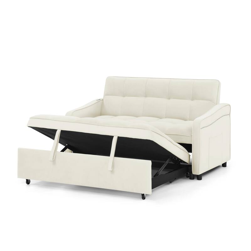 Mid-Century Modern Sofa Bed with USB Charging and Adjustable Backrest