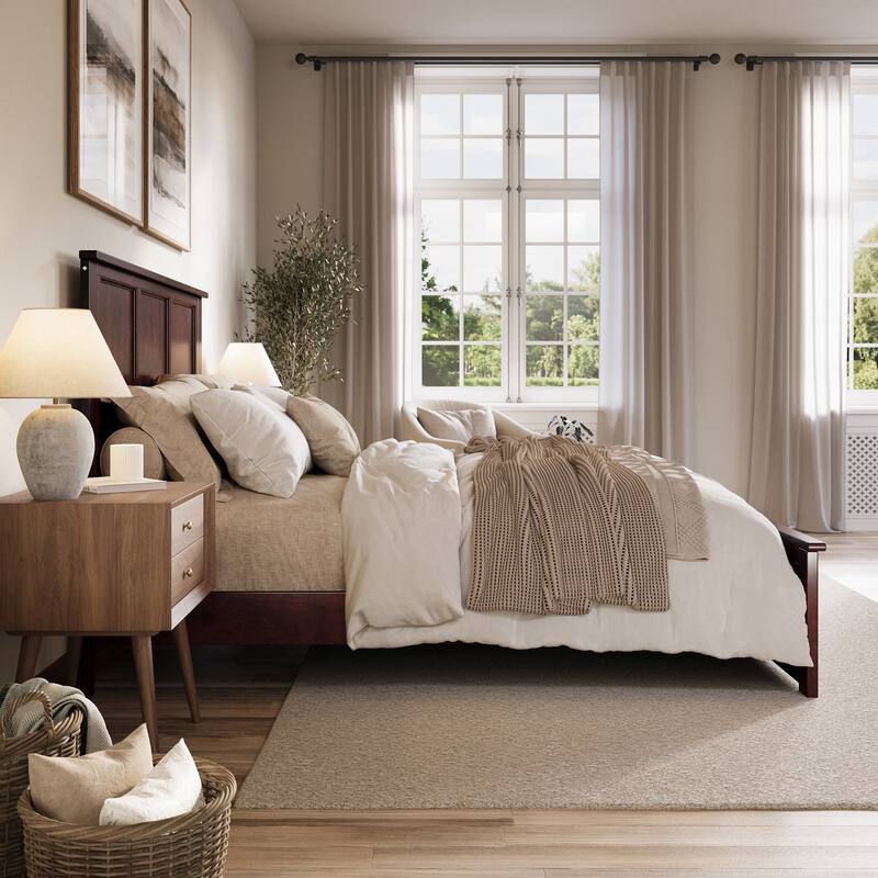 Charlotte Solid Wood Low Profile Platform Bed with Matching Footboard - Espresso - Queen