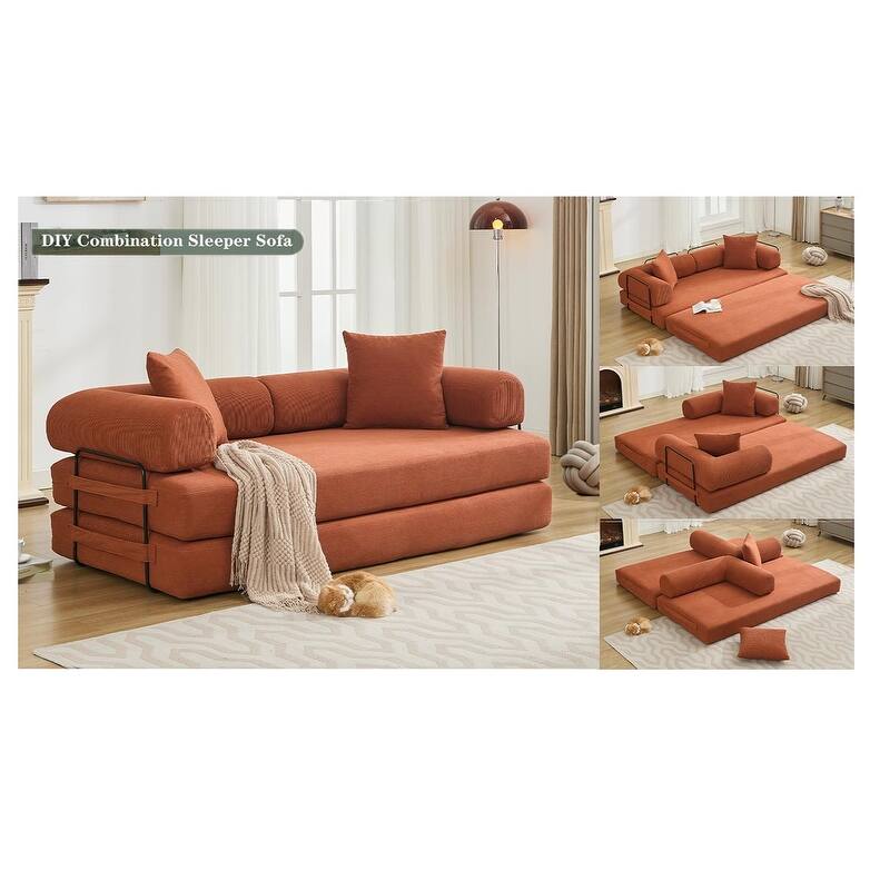 Folding Convertible Out Sleeper Sofa Bed,4-in-1 DIY Combination Convertible Sofa