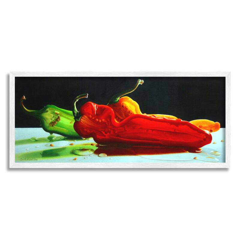 Stupell Bold Modern Peppers Still Life Kitchen Vegetable Food Framed Wall Art, Design by Cecile Baird - 30 x 13 - White