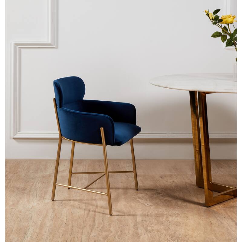 SAFAVIEH Couture Zuhal Dining Chair (Fully Assembled) - 21.9" W x 20.7" L x 30.1" H - 22Wx21Dx30H - Navy/Gold