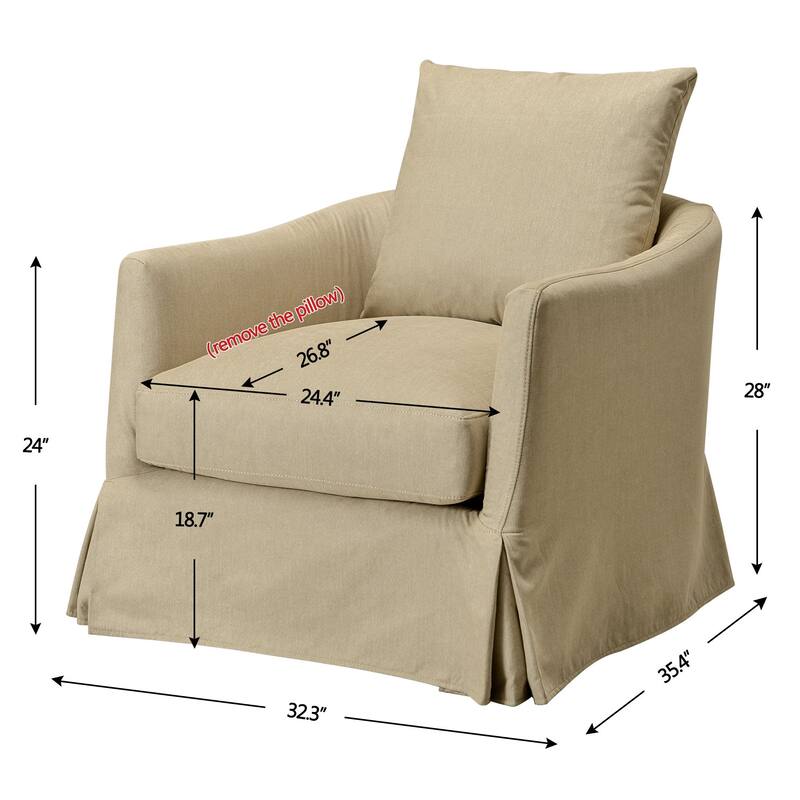 KINWELL 32" W Down Fill Upholstered Slipcovered Swivel Barrel Accent Armchair